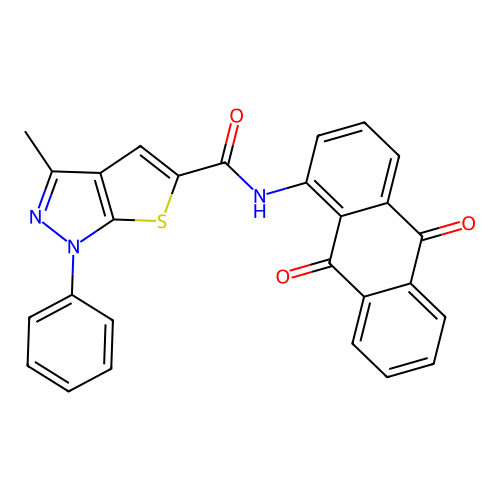 N-(9,10-dioxo-9,10-dihydroanthracen-1-yl)-3-methyl-1-phenyl-1H-thieno[2,3-c]pyrazole-5-carboxamide structure