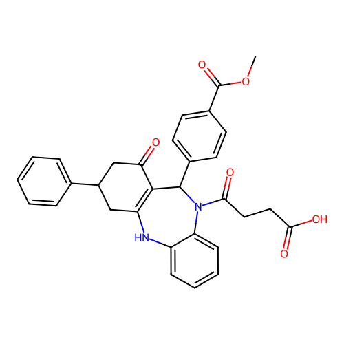 4-(11-(4-(methoxycarbonyl)phenyl)-1-oxo-3-phenyl-3,4-dihydro-1H-dibenzo[b,e][1,4]diazepin-10(2H,5H,11H)-yl)-4-oxobutanoic acid structure