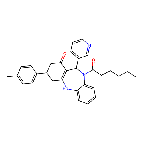 1-[1-hydroxy-3-(4-methylphenyl)-11-(pyridin-3-yl)-2,3,4,11-tetrahydro-10H-dibenzo[b,e][1,4]diazepin-10-yl]hexan-1-one structure