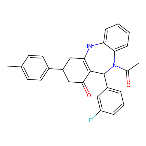 1-[11-(3-fluorophenyl)-1-hydroxy-3-(4-methylphenyl)-2,3,4,11-tetrahydro-10H-dibenzo[b,e][1,4]diazepin-10-yl]ethanone structure