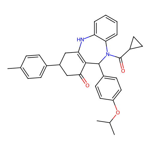 cyclopropyl{1-hydroxy-3-(4-methylphenyl)-11-[4-(propan-2-yloxy)phenyl]-2,3,4,11-tetrahydro-10H-dibenzo[b,e][1,4]diazepin-10-yl}methanone structure
