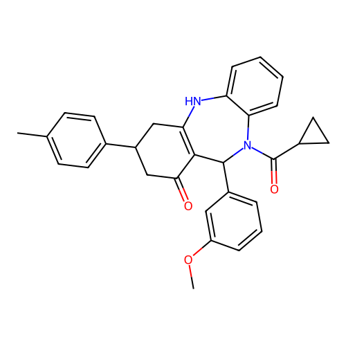 cyclopropyl[1-hydroxy-11-(3-methoxyphenyl)-3-(4-methylphenyl)-2,3,4,11-tetrahydro-10H-dibenzo[b,e][1,4]diazepin-10-yl]methanone structure