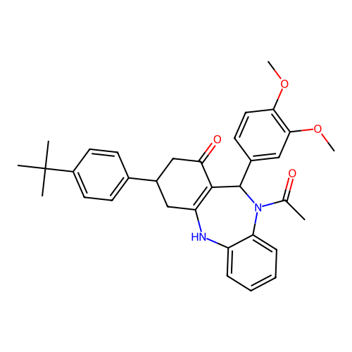 1-[3-(4-tert-butylphenyl)-11-(3,4-dimethoxyphenyl)-1-hydroxy-2,3,4,11-tetrahydro-10H-dibenzo[b,e][1,4]diazepin-10-yl]ethanone structure