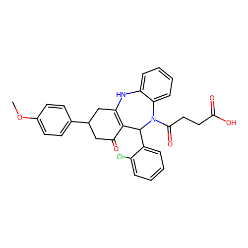 4-[11-(2-chlorophenyl)-1-hydroxy-3-(4-methoxyphenyl)-2,3,4,11-tetrahydro-10H-dibenzo[b,e][1,4]diazepin-10-yl]-4-oxobutanoic acid structure
