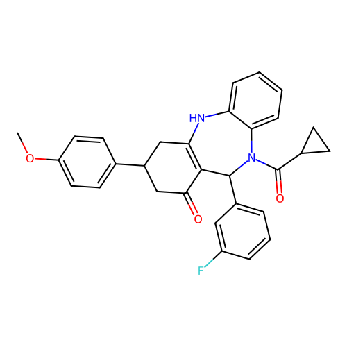cyclopropyl[11-(3-fluorophenyl)-1-hydroxy-3-(4-methoxyphenyl)-2,3,4,11-tetrahydro-10H-dibenzo[b,e][1,4]diazepin-10-yl]methanone structure