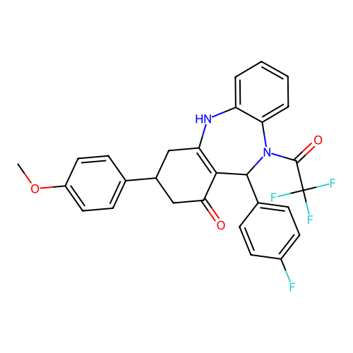 11-(4-FLUOROPHENYL)-3-(4-METHOXYPHENYL)-10-(2,2,2-TRIFLUOROACETYL)-2,3,4,5,10,11-HEXAHYDRO-1H-DIBENZO[B,E][1,4]DIAZEPIN-1-ONE structure