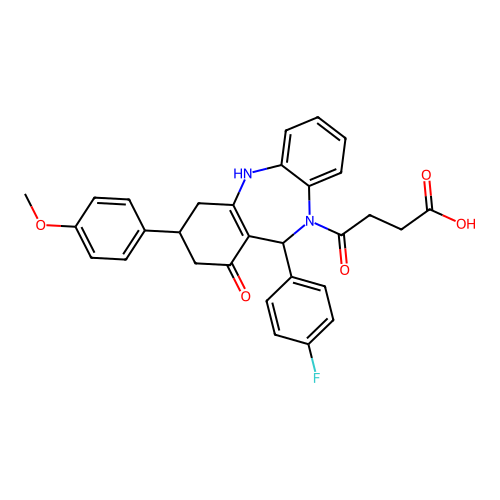 4-[11-(4-fluorophenyl)-1-hydroxy-3-(4-methoxyphenyl)-2,3,4,11-tetrahydro-10H-dibenzo[b,e][1,4]diazepin-10-yl]-4-oxobutanoic acid structure