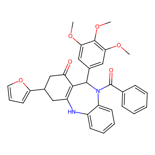 [3-(furan-2-yl)-1-hydroxy-11-(3,4,5-trimethoxyphenyl)-2,3,4,11-tetrahydro-10H-dibenzo[b,e][1,4]diazepin-10-yl](phenyl)methanone structure