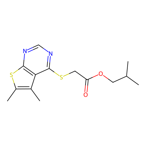 2-Methylpropyl [(5,6-dimethylthieno[2,3-d]pyrimidin-4-yl)sulfanyl]acetate structure