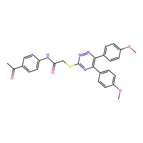 N-(4-acetylphenyl)-2-{[5,6-bis(4-methoxyphenyl)-1,2,4-triazin-3-yl]sulfanyl}acetamide structure