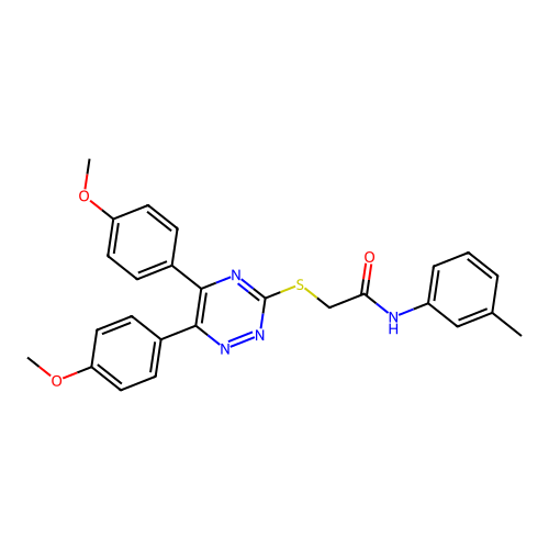2-[[5,6-bis(4-methoxyphenyl)-1,2,4-triazin-3-yl]sulfanyl]-N-(3-methylphenyl)acetamide structure