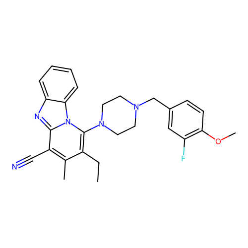 2-ethyl-1-[4-(3-fluoro-4-methoxybenzyl)piperazin-1-yl]-3-methylpyrido[1,2-a]benzimidazole-4-carbonitrile structure