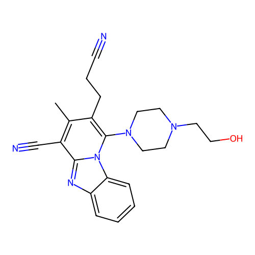 2-(2-cyanoethyl)-1-[4-(2-hydroxyethyl)piperazin-1-yl]-3-methylpyrido[1,2-a]benzimidazole-4-carbonitrile structure