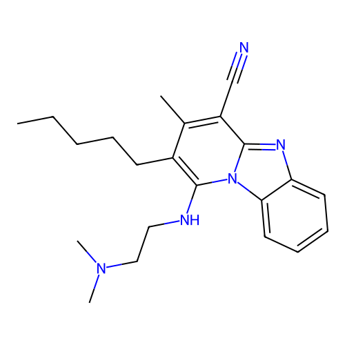 1-{[2-(dimethylamino)ethyl]amino}-3-methyl-2-pentylpyrido[1,2-a]benzimidazole-4-carbonitrile structure
