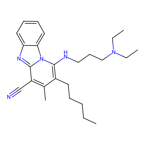 1-{[3-(diethylamino)propyl]amino}-3-methyl-2-pentylpyrido[1,2-a]benzimidazole-4-carbonitrile structure