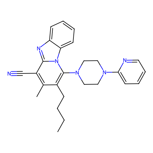 2-butyl-3-methyl-1-(4-pyridin-2-ylpiperazin-1-yl)pyrido[1,2-a]benzimidazole-4-carbonitrile structure