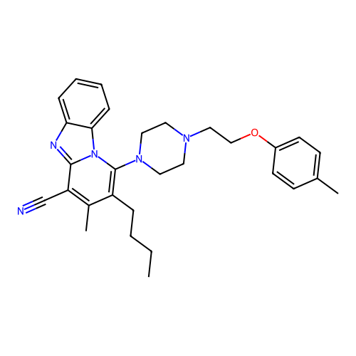 2-butyl-3-methyl-1-{4-[2-(4-methylphenoxy)ethyl]piperazin-1-yl}pyrido[1,2-a]benzimidazole-4-carbonitrile structure