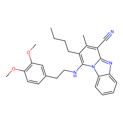 2-butyl-1-{[2-(3,4-dimethoxyphenyl)ethyl]amino}-3-methylpyrido[1,2-a]benzimidazole-4-carbonitrile structure