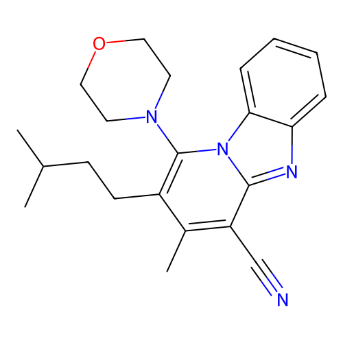 3-methyl-2-(3-methylbutyl)-1-(morpholin-4-yl)pyrido[1,2-a]benzimidazole-4-carbonitrile structure