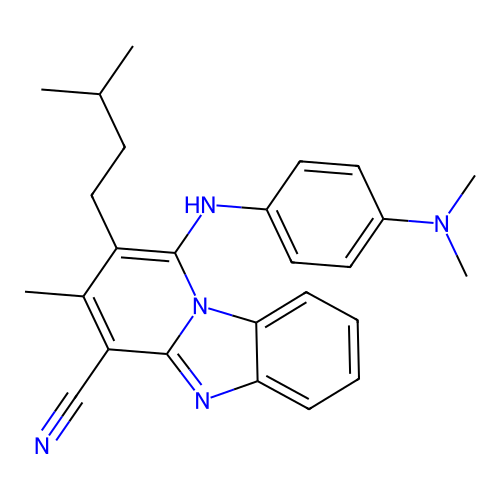 1-((4-(dimethylamino)phenyl)amino)-2-isopentyl-3-methylbenzo[4,5]imidazo[1,2-a]pyridine-4-carbonitrile structure