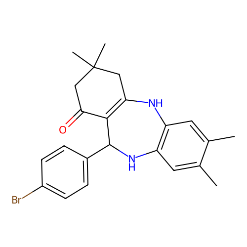 11-(4-bromophenyl)-3,3,7,8-tetramethyl-2,3,4,5,10,11-hexahydro-1H-dibenzo[b,e][1,4]diazepin-1-one structure