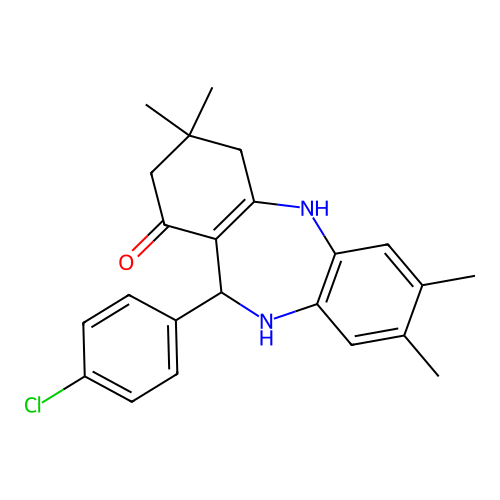 11-(4-chlorophenyl)-3,3,7,8-tetramethyl-2,3,4,5,10,11-hexahydro-1H-dibenzo[b,e][1,4]diazepin-1-one structure