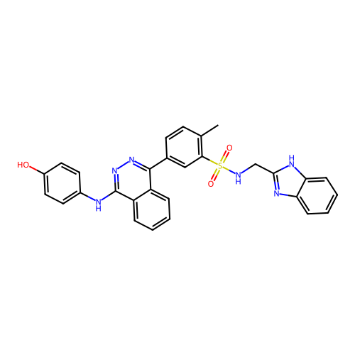 N-((1H-benzo[d]imidazol-2-yl)methyl)-5-(4-((4-hydroxyphenyl)amino)phthalazin-1-yl)-2-methylbenzenesulfonamide structure