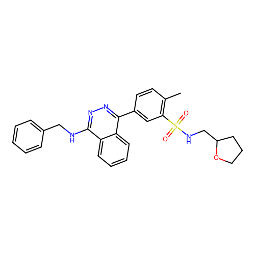 5-[4-(benzylamino)phthalazin-1-yl]-2-methyl-N-(tetrahydrofuran-2-ylmethyl)benzenesulfonamide structure