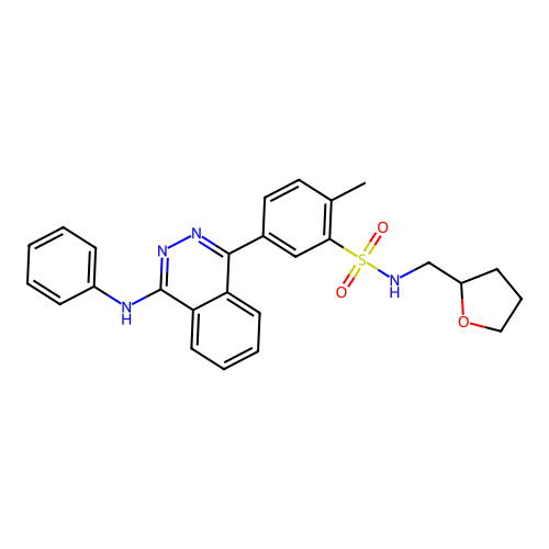 2-methyl-5-[4-(phenylamino)phthalazin-1-yl]-N-(tetrahydrofuran-2-ylmethyl)benzenesulfonamide structure