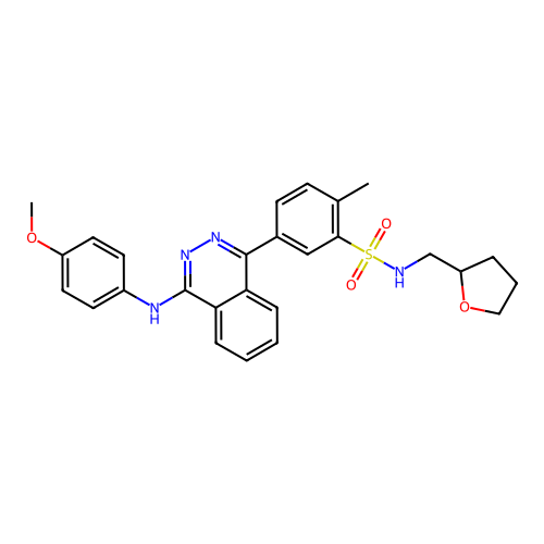 5-{4-[(4-methoxyphenyl)amino]phthalazin-1-yl}-2-methyl-N-(tetrahydrofuran-2-ylmethyl)benzenesulfonamide structure