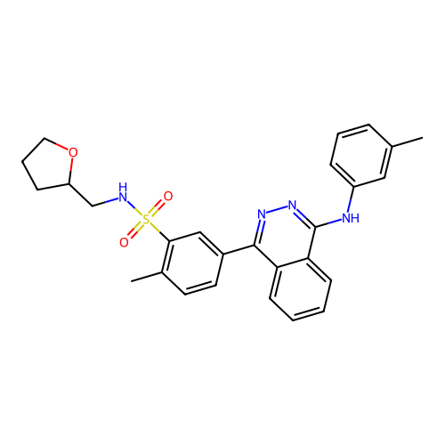 2-methyl-5-{4-[(3-methylphenyl)amino]phthalazin-1-yl}-N-(tetrahydrofuran-2-ylmethyl)benzenesulfonamide structure