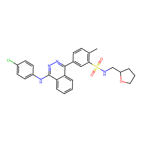 5-{4-[(4-chlorophenyl)amino]phthalazin-1-yl}-2-methyl-N-(tetrahydrofuran-2-ylmethyl)benzenesulfonamide structure