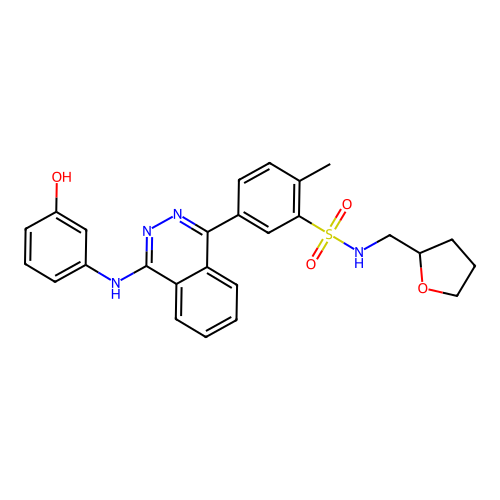 5-{4-[(3-hydroxyphenyl)amino]phthalazin-1-yl}-2-methyl-N-(tetrahydrofuran-2-ylmethyl)benzenesulfonamide structure