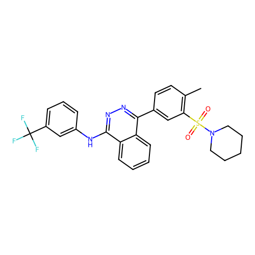 4-[4-methyl-3-(piperidin-1-ylsulfonyl)phenyl]-N-[3-(trifluoromethyl)phenyl]phthalazin-1-amine structure