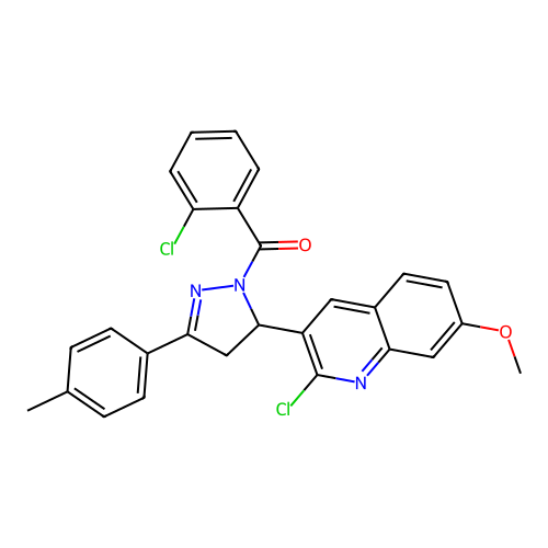 (5-(2-chloro-7-methoxyquinolin-3-yl)-3-(p-tolyl)-4,5-dihydro-1H-pyrazol-1-yl)(2-chlorophenyl)methanone structure