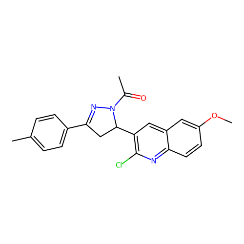 1-(5-(2-chloro-6-methoxyquinolin-3-yl)-3-(p-tolyl)-4,5-dihydro-1H-pyrazol-1-yl)ethanone structure