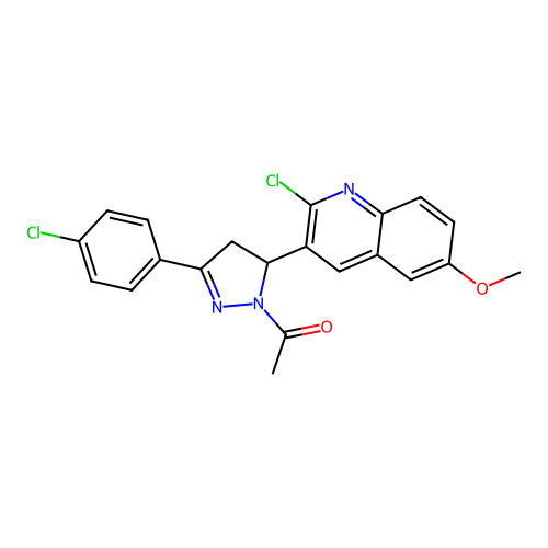 1-[5-(2-chloro-6-methoxyquinolin-3-yl)-3-(4-chlorophenyl)-4,5-dihydro-1H-pyrazol-1-yl]ethanone structure