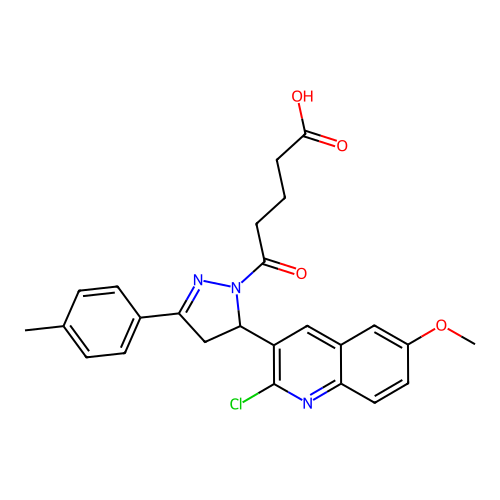 5-[5-(2-chloro-6-methoxyquinolin-3-yl)-3-(4-methylphenyl)-4,5-dihydro-1H-pyrazol-1-yl]-5-oxopentanoic acid structure