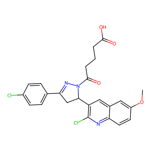 5-[5-(2-chloro-6-methoxyquinolin-3-yl)-3-(4-chlorophenyl)-4,5-dihydro-1H-pyrazol-1-yl]-5-oxopentanoic acid structure