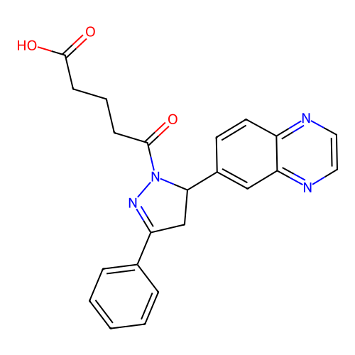 5-Oxo-5-(3-phenyl-5-quinoxalin-6-yl-4,5-dihydro-pyrazol-1-yl)-pentanoic acid structure