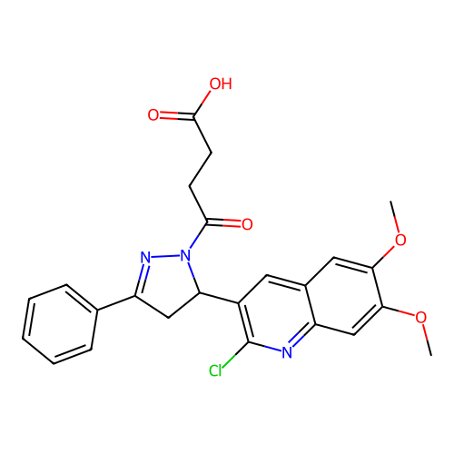 4-[5-(2-chloro-6,7-dimethoxyquinolin-3-yl)-3-phenyl-4,5-dihydro-1H-pyrazol-1-yl]-4-oxobutanoic acid structure
