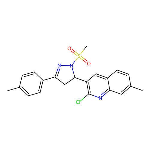 2-chloro-7-methyl-3-(1-(methylsulfonyl)-3-(p-tolyl)-4,5-dihydro-1H-pyrazol-5-yl)quinoline structure