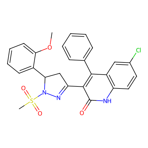 (3Z)-6-chloro-3-[5-(2-methoxyphenyl)-1-methylsulfonylpyrazolidin-3-ylidene]-4-phenylquinolin-2-one structure