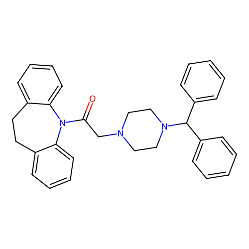 1-(10,11-dihydro-5H-dibenzo[b,f]azepin-5-yl)-2-[4-(diphenylmethyl)piperazin-1-yl]ethanone structure