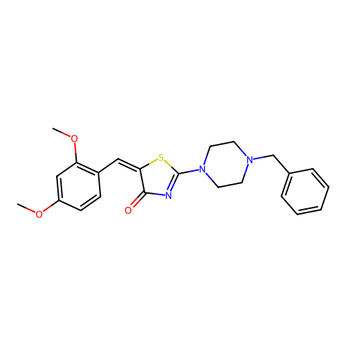(E)-2-(4-benzylpiperazin-1-yl)-5-(2,4-dimethoxybenzylidene)thiazol-4(5H)-one structure