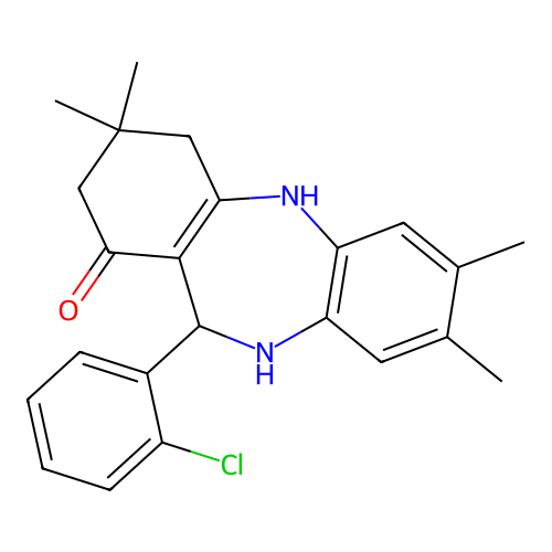 11-(2-chlorophenyl)-3,3,7,8-tetramethyl-2,3,4,5,10,11-hexahydro-1H-dibenzo[b,e][1,4]diazepin-1-one structure