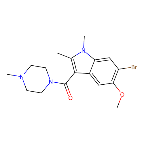 (6-bromo-5-methoxy-1,2-dimethyl-1H-indol-3-yl)(4-methylpiperazin-1-yl)methanone structure