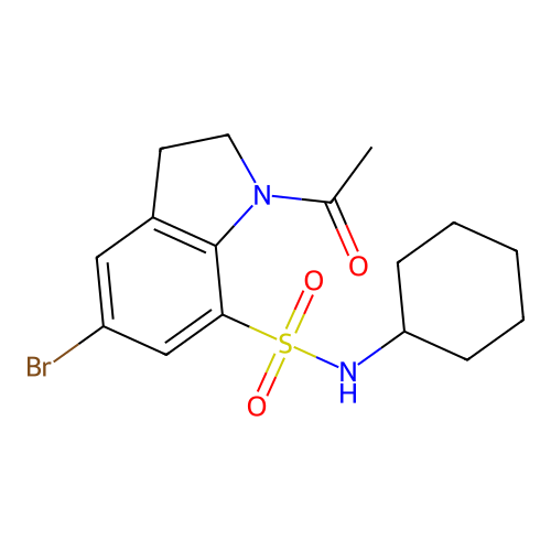 1-acetyl-5-bromo-N-cyclohexyl-2,3-dihydroindole-7-sulfonamide structure
