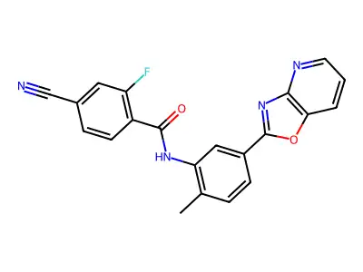 4-cyano-2-fluoro-N-[2-methyl-5-([1,3]oxazolo[4,5-b]pyridin-2-yl)phenyl]benzamide structure