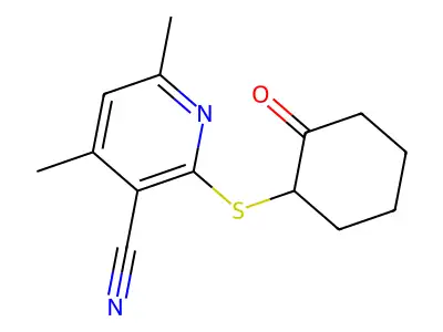 4,6-Dimethyl-2-[(2-oxocyclohexyl)thio]nicotinonitrile structure